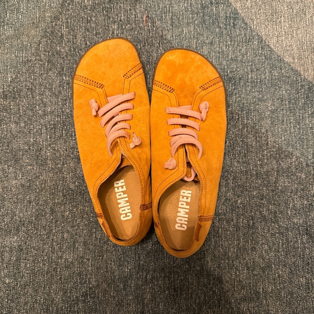 Camper Women's Mustard Sneakers with Pink Laces